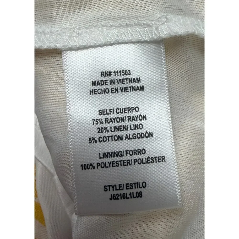 June & Hudson Yellow Stripe Ruffle Dress XL Linen Blend Belted Summer Beach EUC
